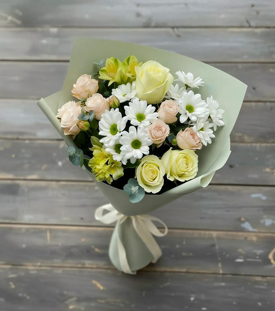 Букет цветов из: Альстромерии, Розы и Хризантемы в Верхозиме