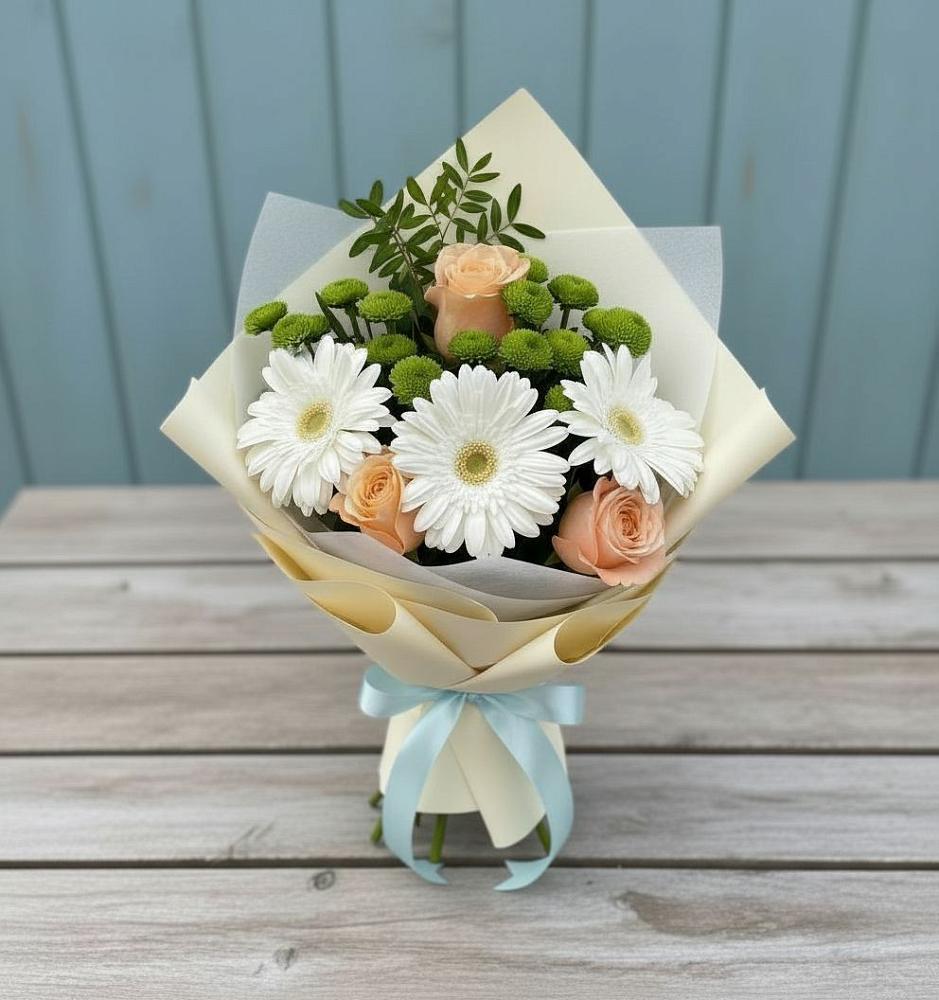 Букет цветов из: Герберы, Розы и Хризантемы в Верхозиме