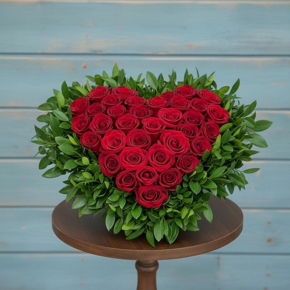 Цветочная композиция из Розы в виде сердца в Верхозиме