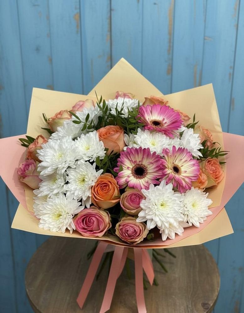 Букет цветов из: Розы, Герберы и Хризантемы в Верхозиме