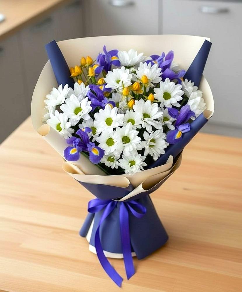 Букет цветов из: Розы, Ирисы и Хризантемы в Верхозиме