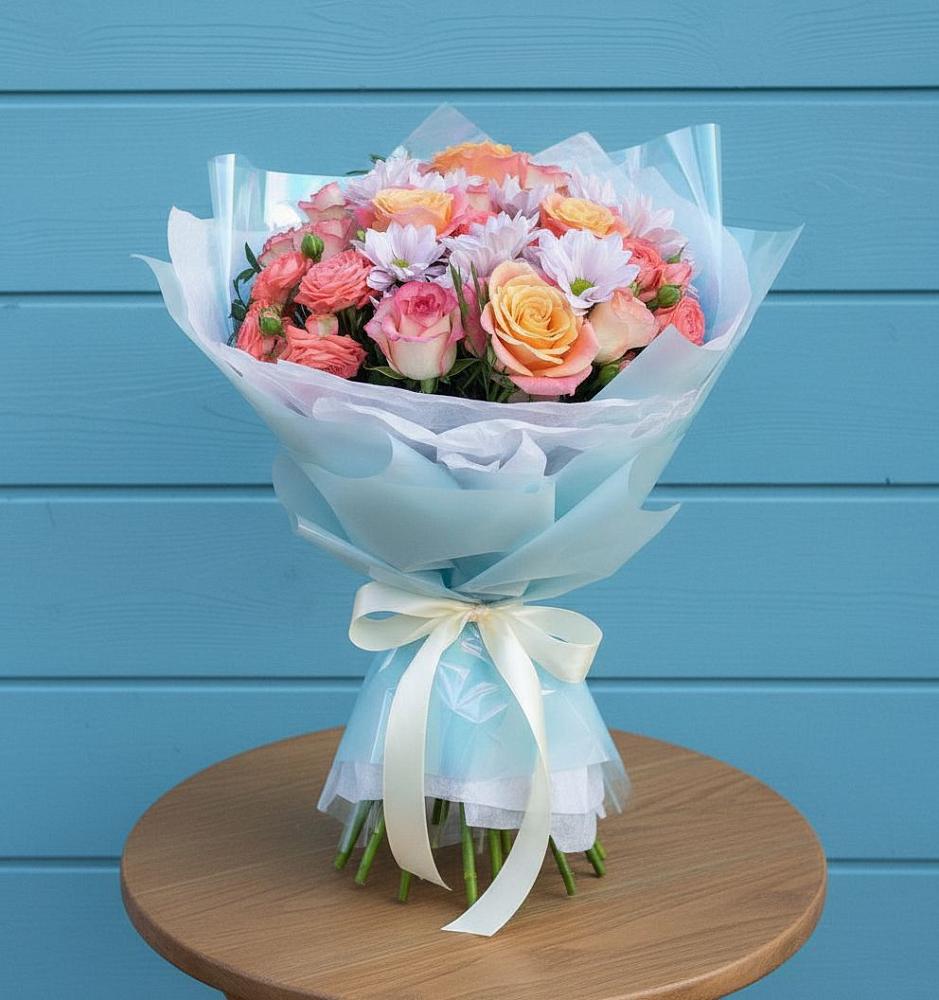 Букет цветов из: Хризантемы и Розы в Верхозиме