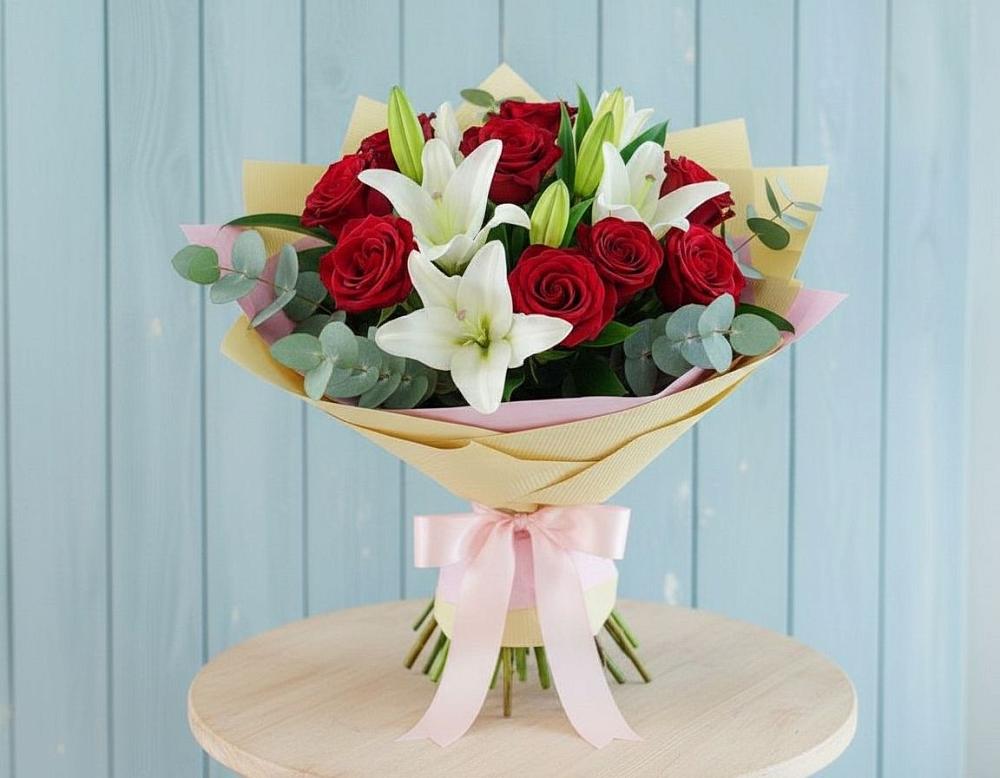 Букет цветов из: Лилии и Розы в Верхозиме